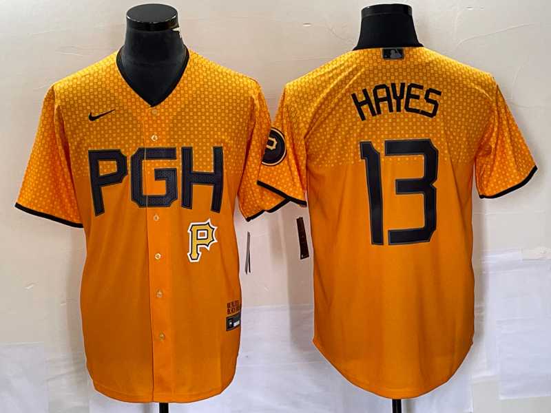 Men%27s Pittsburgh Pirates #13 KeBryan Hayes Gold 2023 City Connect Stitched Jersey